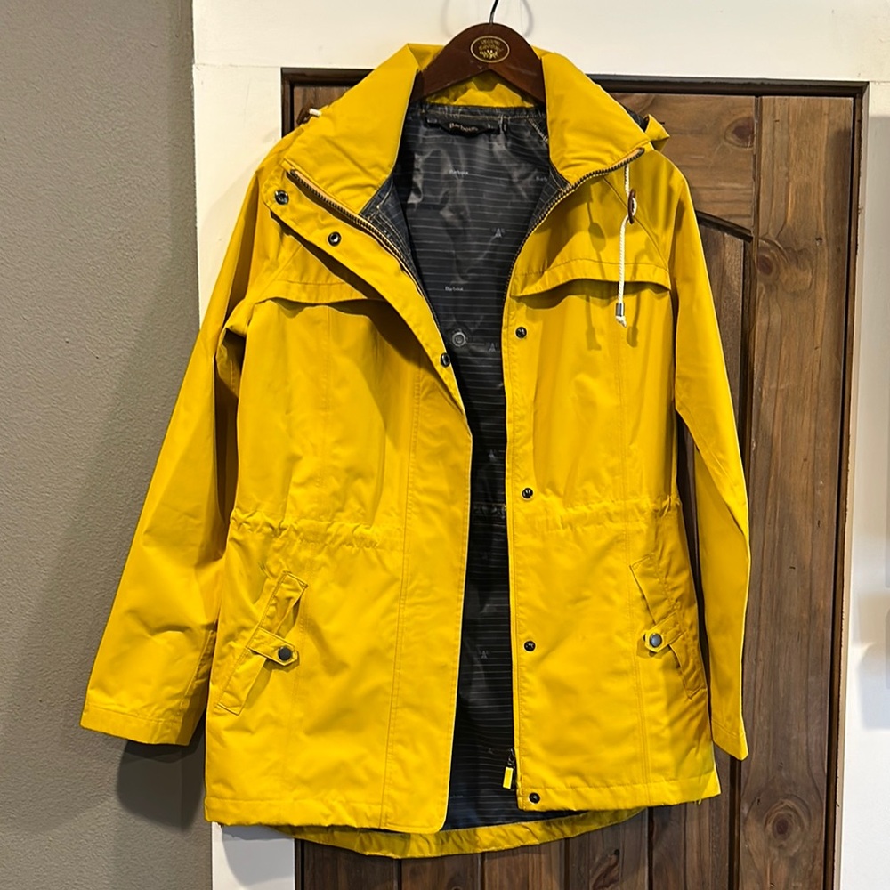Yellow Hooded Barbour Rain Jacket